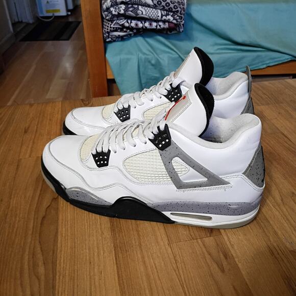 2011 Nike Air Jordan 4 Retro OG White Cement Black 308497-103 Military size 12 main image 6